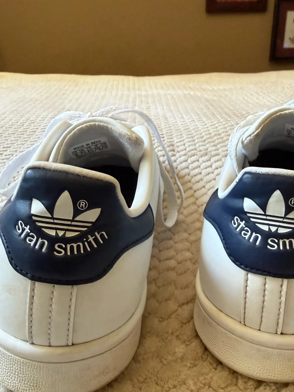 adidas Stan Smith White Leather Sneakers with Navy Heel Tab